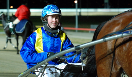 Alex Ashwood brings Jilliby Rio back after scoring in the Elite Free For All in Hobart last Sunday night
