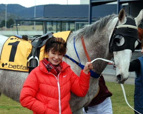 Trainer Vicki Rhind with Atreat after his win in a maiden/class 1 (1600m) in Hobart last Sunday
