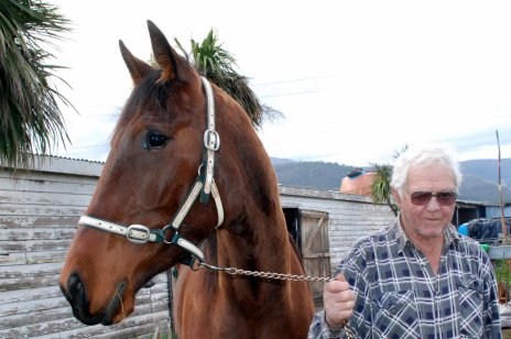 Fred Medhurst with one of his horses at his Magra property.
