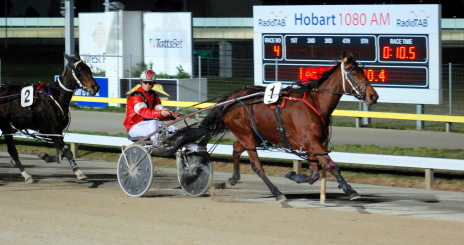 Mon Soie with Todd Rattray aboard is in total control a lap from home at Tattersall's Park last Sunday night