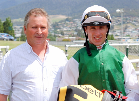 Owner-breeder Larry Lamont with jockey Brendon McCoull after Streetwise Savoire's maiden win
