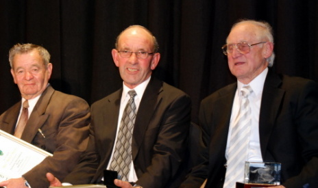 Len Dixon (right) with fellow Hall of Fame inductees Walter McShane (centre) and Macka Harris in 2010