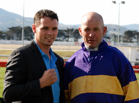 IBF World Middleweight champion Daniel Geale poses with Tasmanian harness driver Troy Hillier