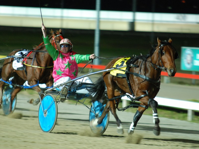 James Austin shows his elation at winning the 2YO Sweepstakes final for colts and geldings aboard Resurgent Spirit