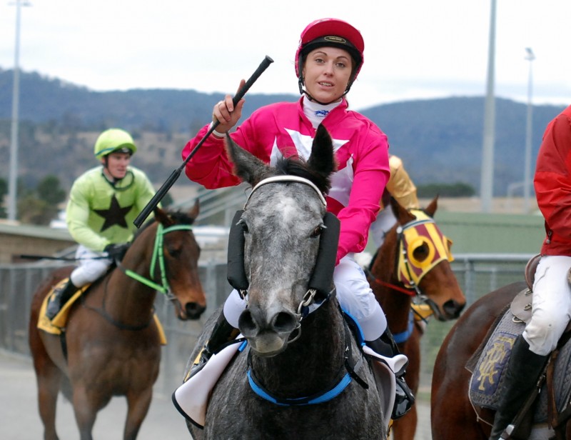 Siggy Carr brings Ezzymac back to the unsaddling enclosure after her win in Hobart last Sunday