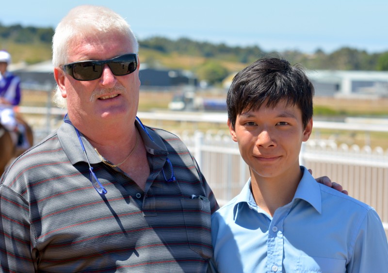 Hong Kong apprentice Victor Wong with trainer Leon Wells