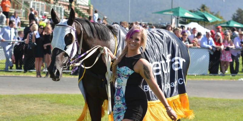 Geegees Blackflash with strapper Nicole Luttrell after the Hobart Cup win