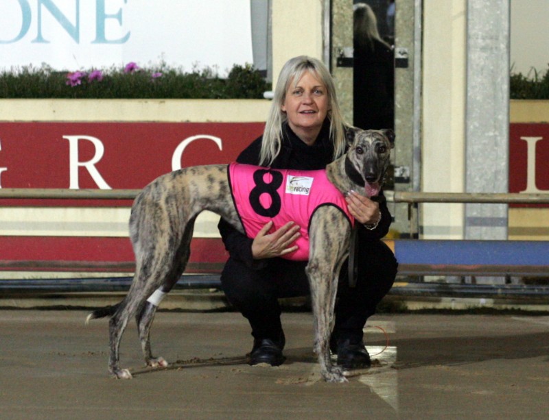 Demi Cali with owner-breeder Debbie Cannan after Illingworth Classic final