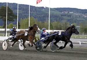 Gareth Rattray winning aboard Plenkrutt at Biri Travbane, Norway, when representing Australia at the 2009 World Drivers Championship